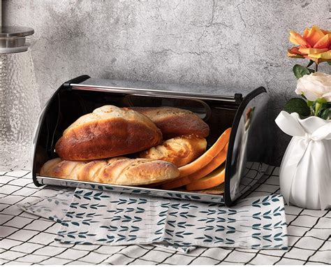 metal bread box with lid|stainless steel countertop bread box.